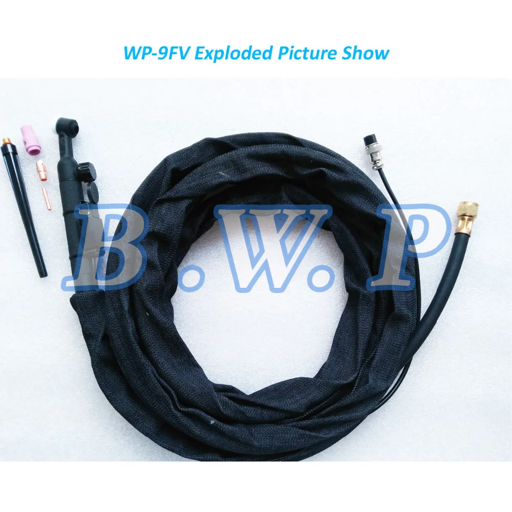 WP-9FV TIG Welder Torch 12 Feet(4M) Flexible Torch Body with Gas Valve 125Amps M16*1.5 Cable Hose/2 Pins Switch Control