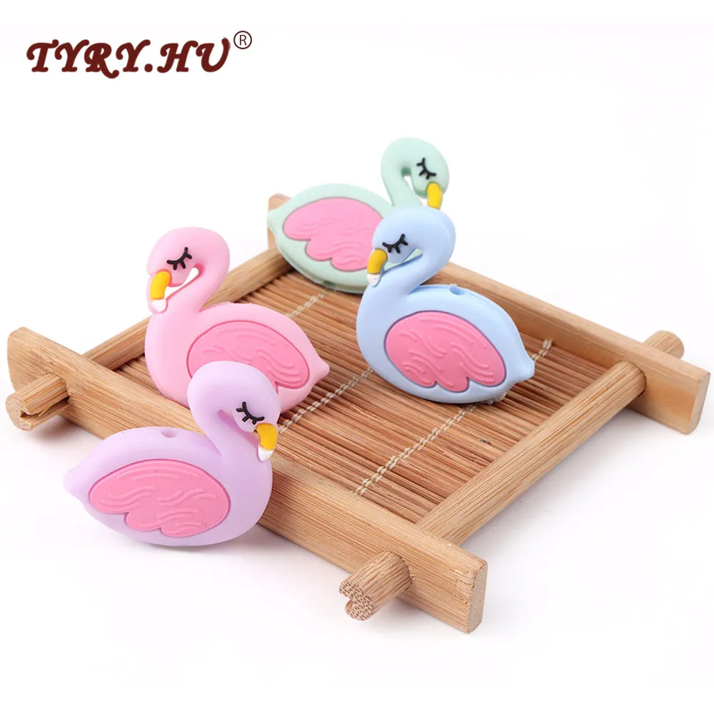 TYRY. HU 10pc Schöne Schwan Silikon Perlen Lebensmittel Grade Flamingo Form Baby Kautable Zahnen Perlen Für DIY Schmuck Machen Halskette