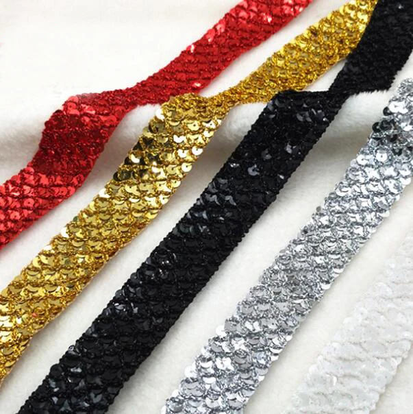 50yds 35mm Gold Silver Black Sequins Lace Trim Ribbon Webbing Material DIY Sewing Handmade Stage Garment Decoration Accessories