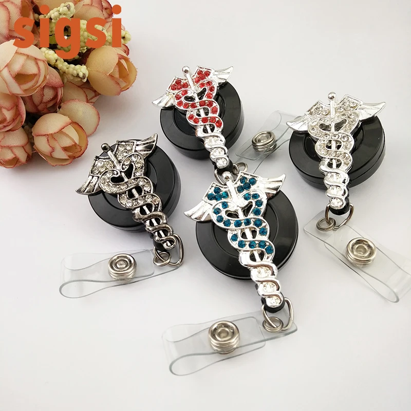 

100pcs mix color rhinestone fancy angel wing medical doctor symble hospital nurse id badge holder/reel for nurse/gift