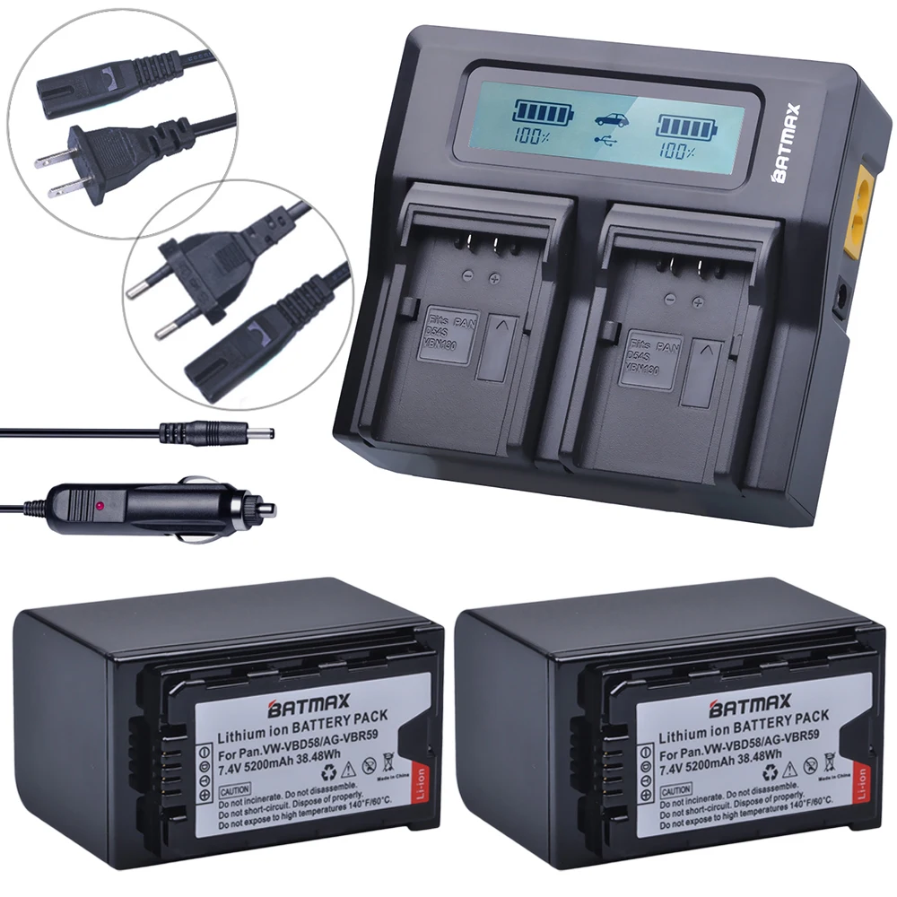 

2Pcs 5200mAh VW-VBD58 VBD29 VBD58 VBD78 Batteries + Rapid LCD Dual Charger Kits for Panasonic AJ-HPX260MC,HPX265MC,PX270,PX280MC