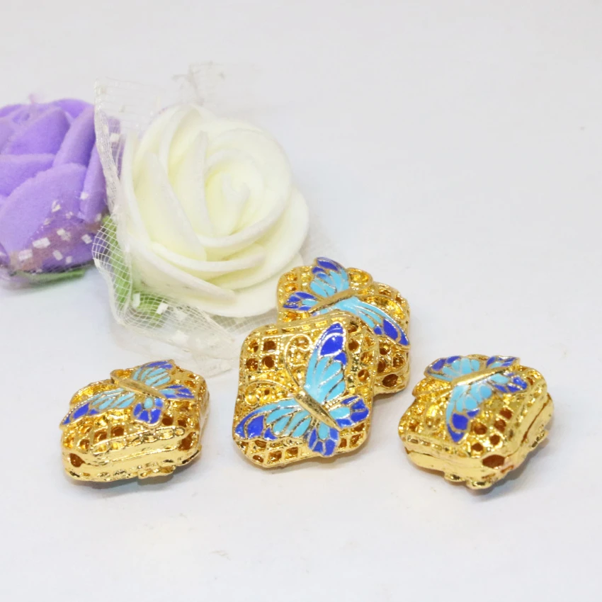 16*18mm high grade hollow carved butterfly cloisonne enamel accessories 5pcs wholesale price spacers beads diy findings B2502