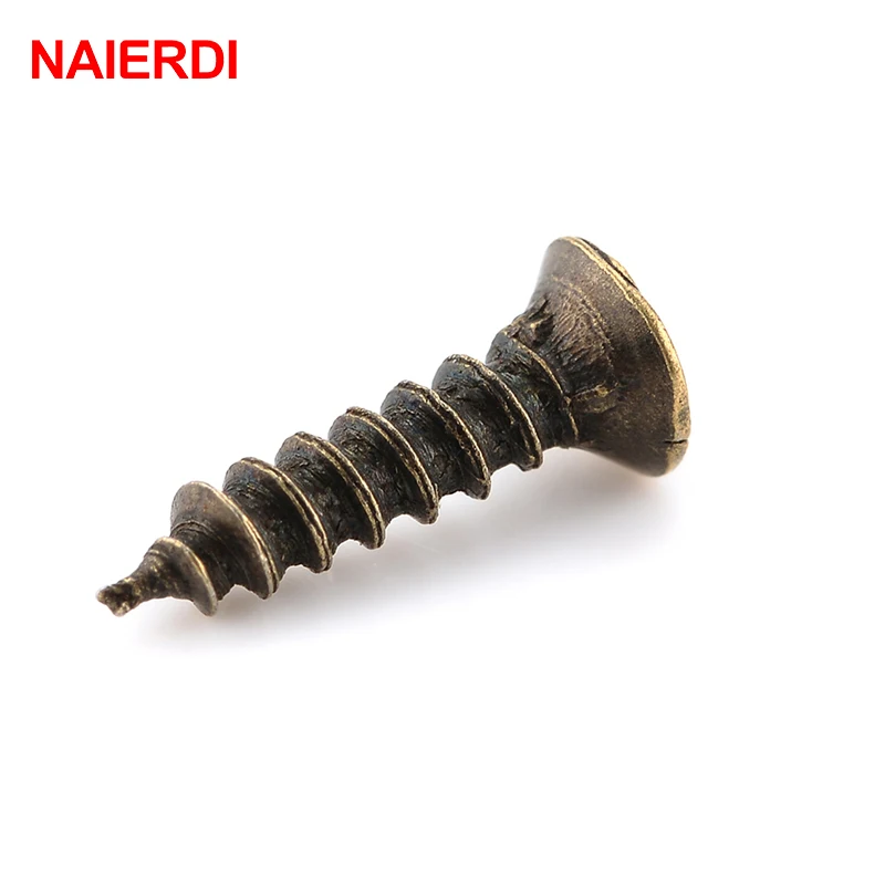 200PCS NAIERDI 2x6/8/10mm Screws Bronze Tone M2 Flat Round Head Fit Hinges Countersunk Self-Tapping Screws Wood Hardware Tool
