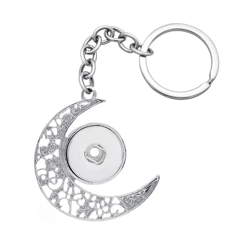 Fashion Moon Flowers elephant wings Crystal rhinestone snap key chains fit 18mm snap buttons DIY snap jewelry XL0043