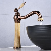 New luxury rose gold brass and jade material faucet bathroom faucets single handle cold hot water tap mixer basin faucet