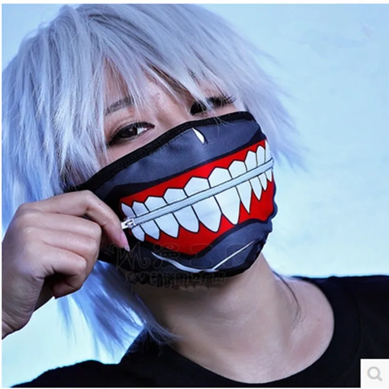 Cartoon Tokyo Ghoul Masks Kaneki Mask Cotton Not Pu Leather Zipper Dust-proof Cool Mask Blinder Anime Cosplay for Party