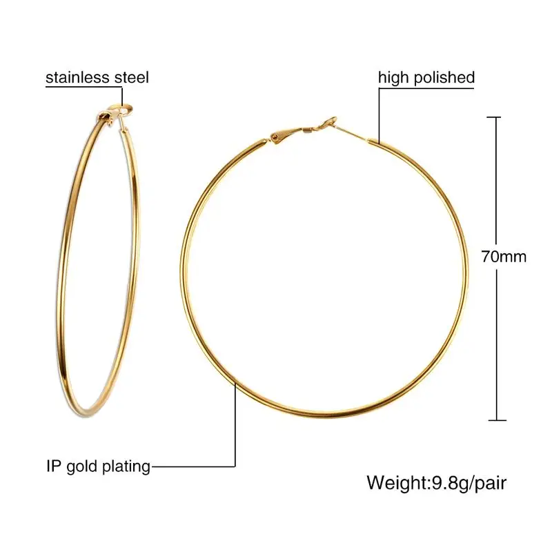 Meaeguet Stainless Steel Elegant Women\'s Exaggerated Big Circle Hoop Earrings Simple Loop Earring Jewelry Brinco