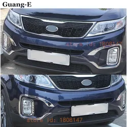 High Quality For Kia Sorento 2013-2014 Car Body Front Fog Light Lamp Detector Frame ABS Chrome Trim Sticks Parts 4pcs