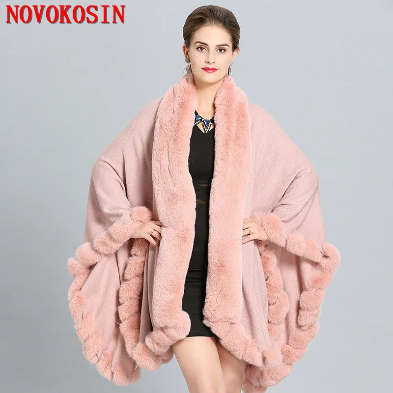 9 Colors Women Winter Shawl Fake Fox Fur Big Long Collar Loose Poncho Capes Cardigan Coat Plus Size Cloak Outstreet Wear Coat