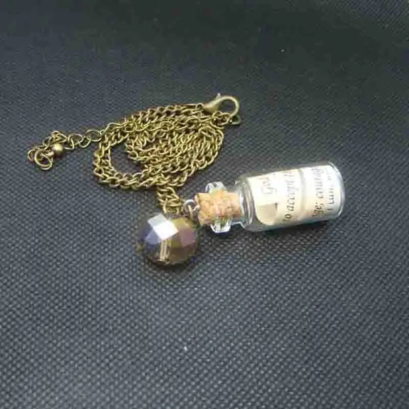 New style vintage Glass Vial Bottle Necklace Miniature Wishing bottle with facted yellow crystal pendant fashion necklace