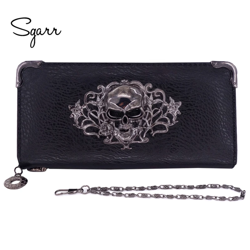 SGARR Women Wallets Fashion Designer PU Leather Punk Wallets Female Long Skull Ladies Clutch bag Famous Brand Famale Purse