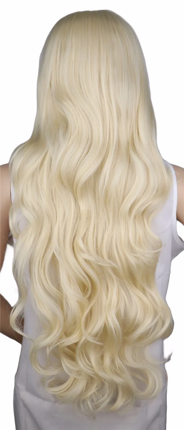 QQXCAIW Long Curly Blonde Wig Cosplay Costume Party Women  70 Cm High Temperature Synthetic Hair Wigs