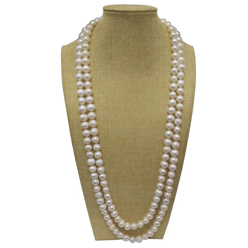 48 inches 9-10mm Natural White Potato Pearl Long Chain Necklace