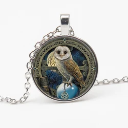 Fashion Charm Necklace Witchcraft Owl Photo Tibet Cabochon Glass Pendant Chain Choker Men and Women Gift Souvenir