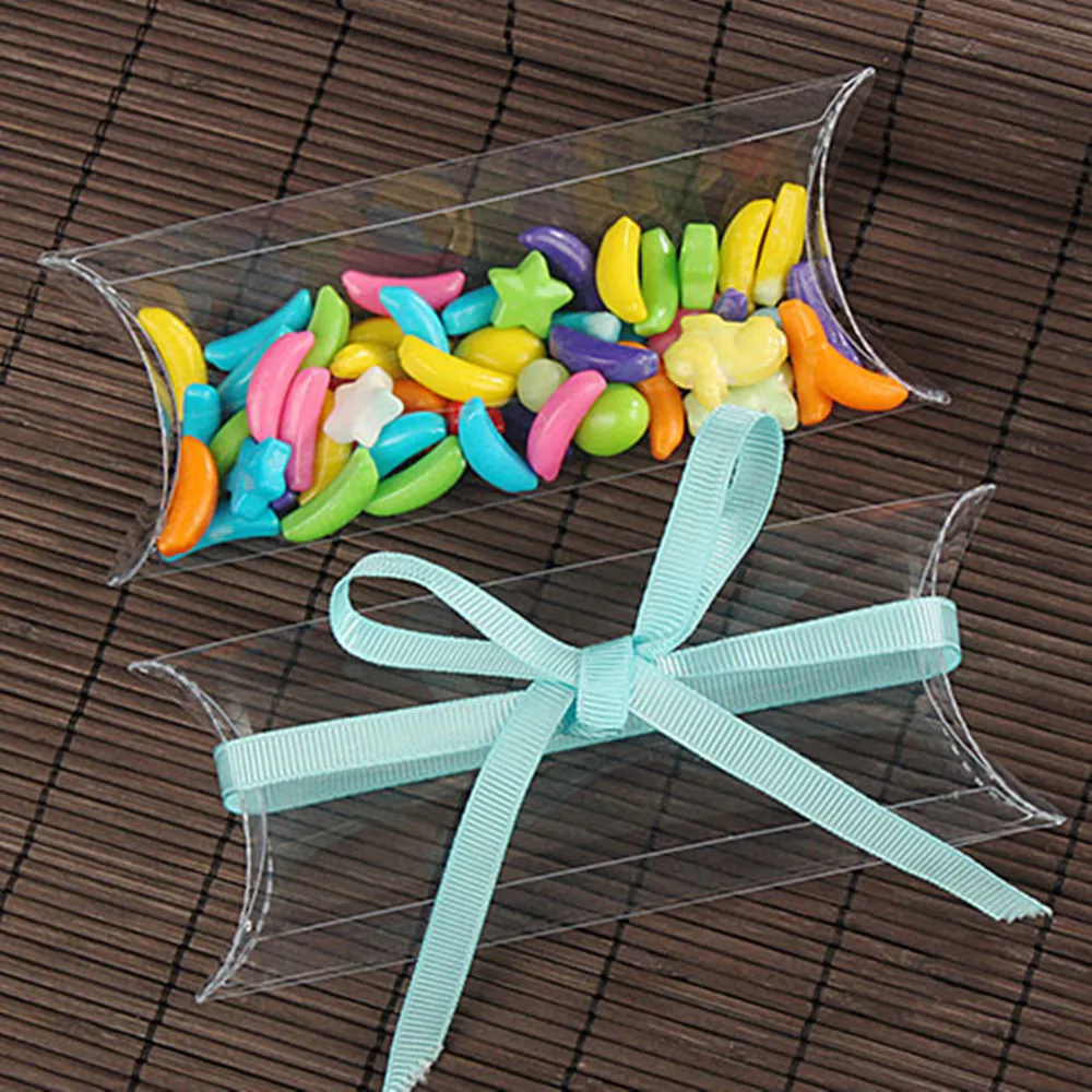 2.5*7*11.5cm 350Pcs/Lot Event New Style Wedding Favor Gift Packing Box Pillow Shape Transparent PVC Plastic Candy Package Boxes