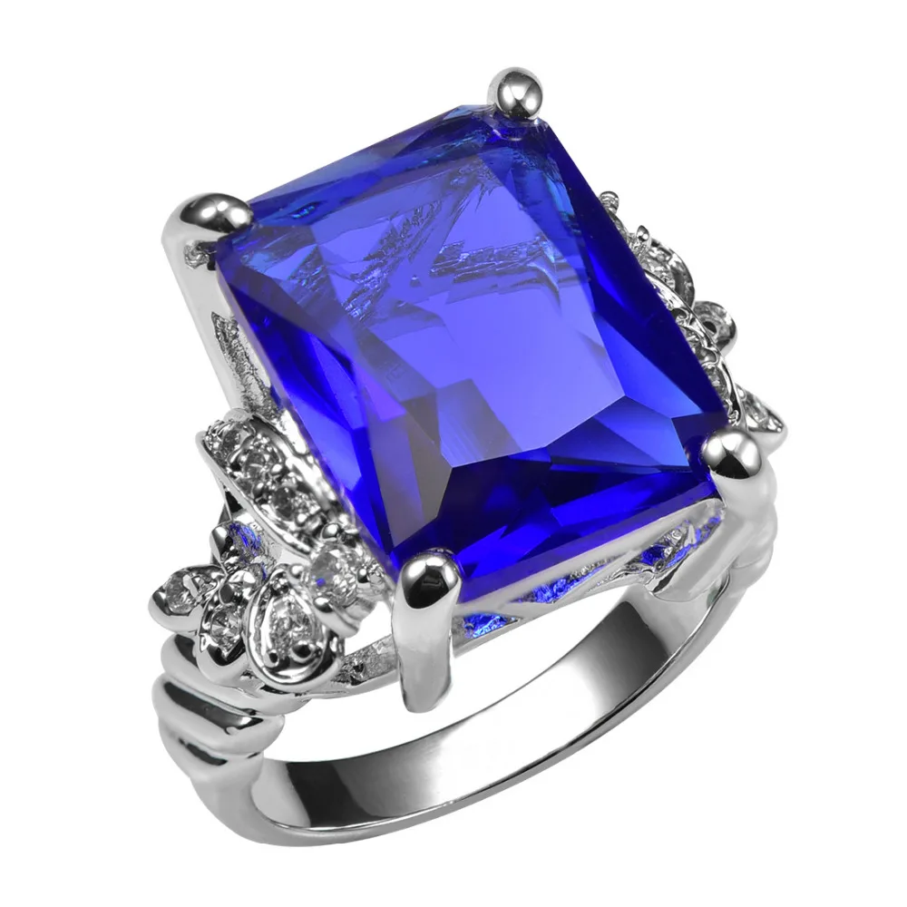 

Huge Blue Crystal Zircon With Multi White Crystal Zircon 925 Sterling Silver Ring For Women and Men Size 6 7 8 9 10 11 F1506