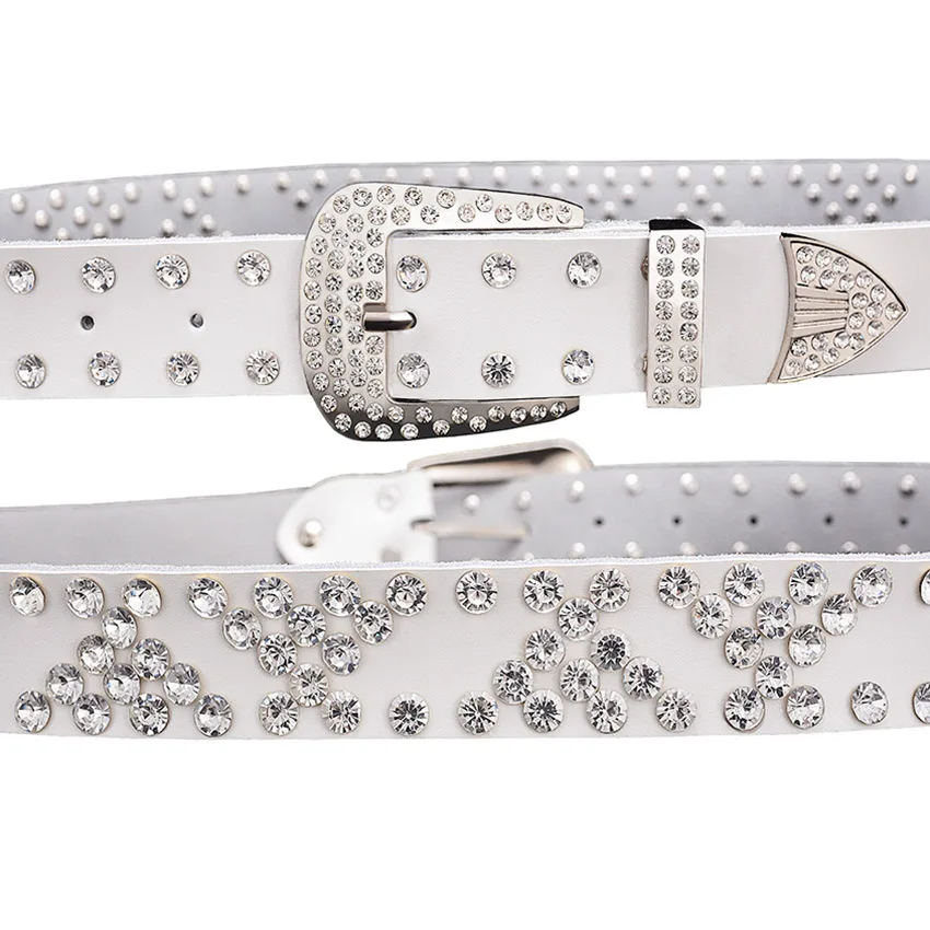 Mode Strass Echt Lederen Riem Voor Mannen Designer Luxe Riemen Voor Vrouwen Kwaliteit Koe Huid Unisex Taille Band Breedte 3.3 cm