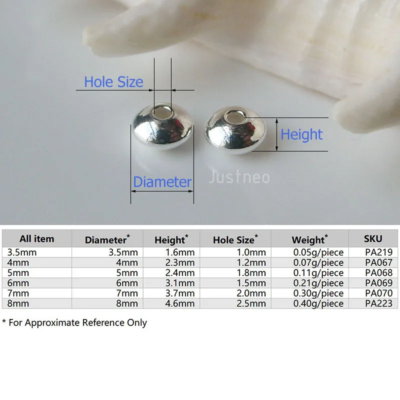 Solid 925 Sterling Silver Loose Beads Saucer Disc Shaped Spacer Beading Findings for Jewelry Making 4-8mm ,1pc