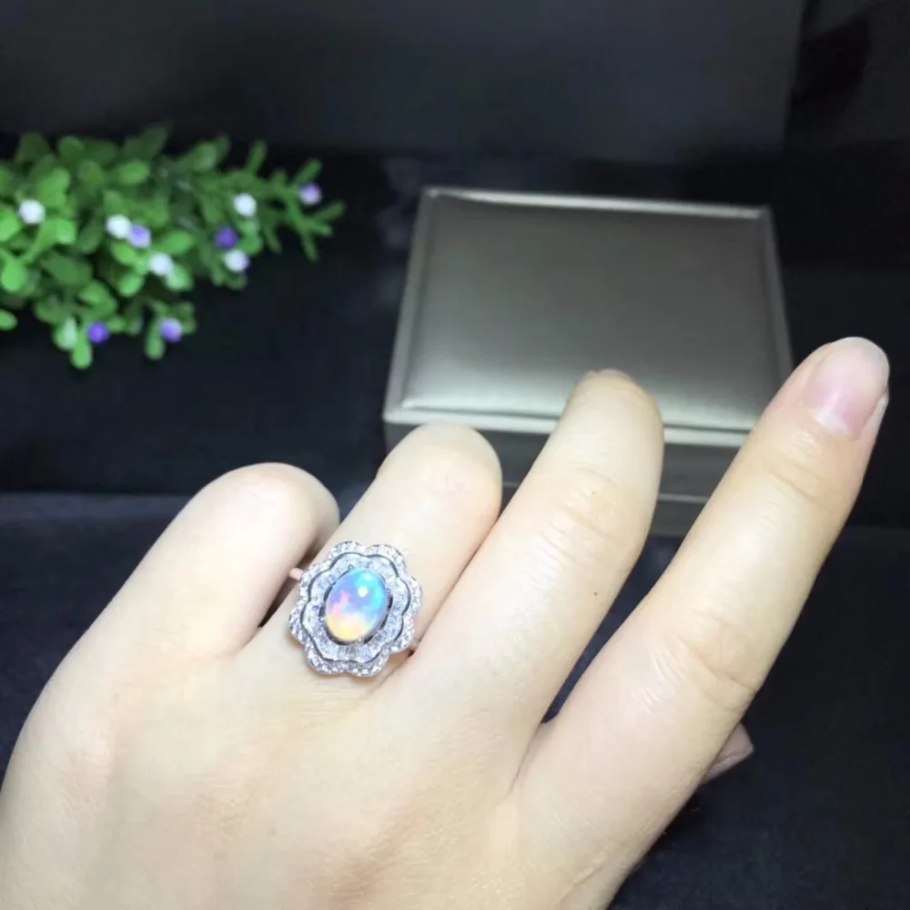 Natural opal woman rings change fire color mysterious  925 silver adjustable size