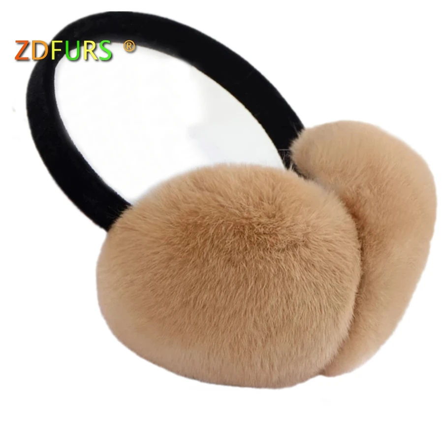 ZDFURS * Women Winter Earmuffs Real Rabbit Fur Warm Earmuffs Lovely Earlap Russian Female Genuine Fur Plush Ear Muff Natural Fur