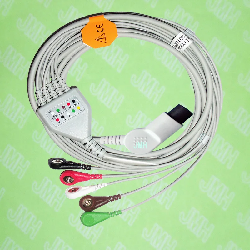 

Compatible BCI,CSI,GE,Nellcor,Nihon Kohden and HP ECG Machine the one-piece 5 lead cable and snap leadwire,IEC or AHA,bent 6pin.