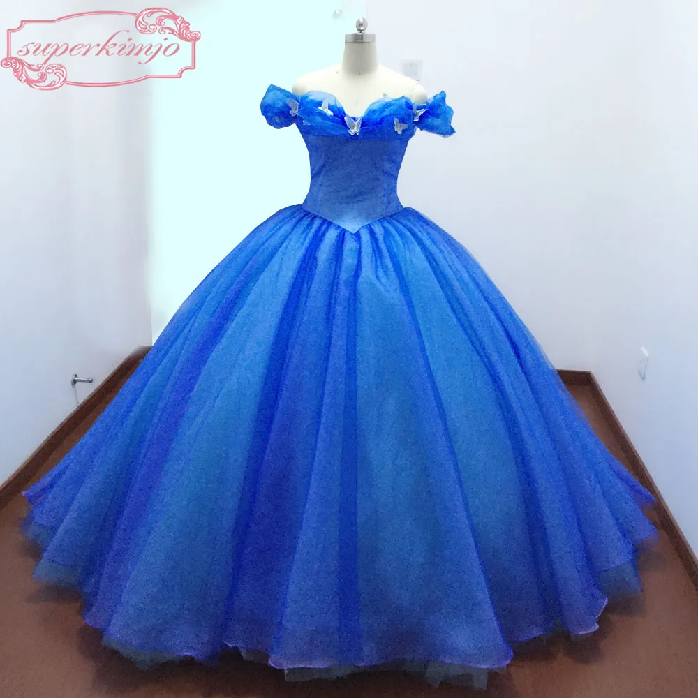 Tatsächliche Bild Abendkleider Kleider Gericht Zug Weg Von der Schulter Schmetterling Blau Ballkleid Cinderella Brautkleider Echt Bild