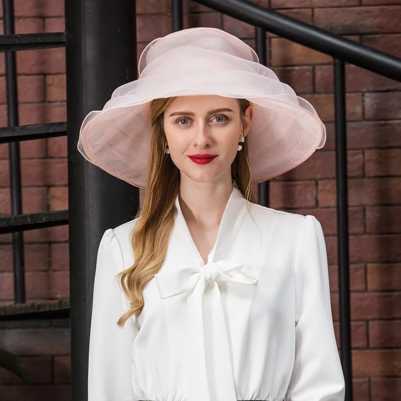 Original Summer Silk Hat Lady New British 4 - Layer Organza Sun Cap Travel Sunscreen Hat Women Fashion Fedoras Hat B-8197