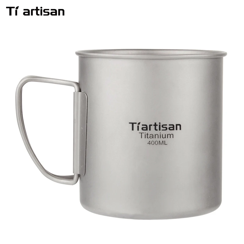 

Tiartisan 400ml Titanium Cup Outdoor Camping Drinkware Ultralight Travelling Foldable Handle Coffee Mugs