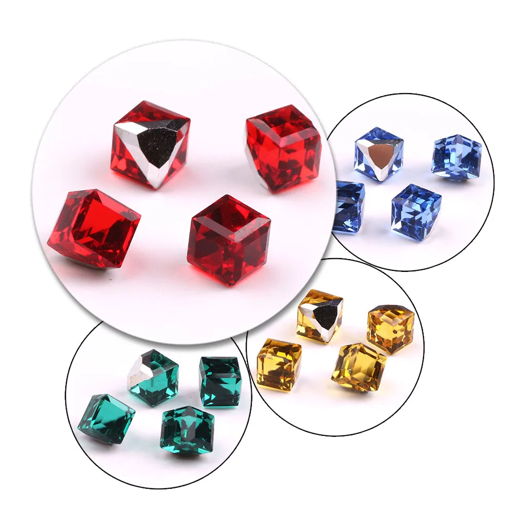 Austrian Crystal Square Beads 6/8mm Glass Cube Faceted Bead With No Hole Blue Crystals Rhinestones For DIY Making Ring & Earing