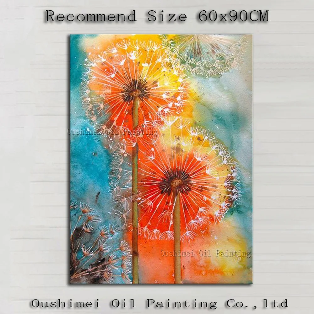 

New Hand Painted Modern Flower Picture on Canvas Dandelion Painting Hang Paintings For Living Decor Wall Orange Oil Painting