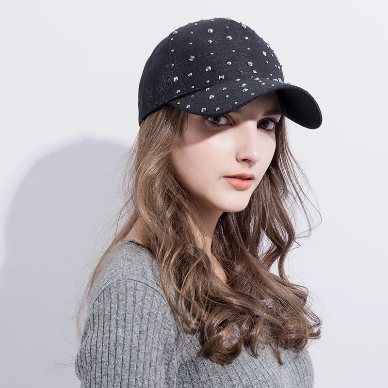 Fashion Women\'S Rhinestone Hats Diamond Sun Cap Swag Casquette Snap Back Gorras Solid color Summer Baseball Caps Dad Girl Bones