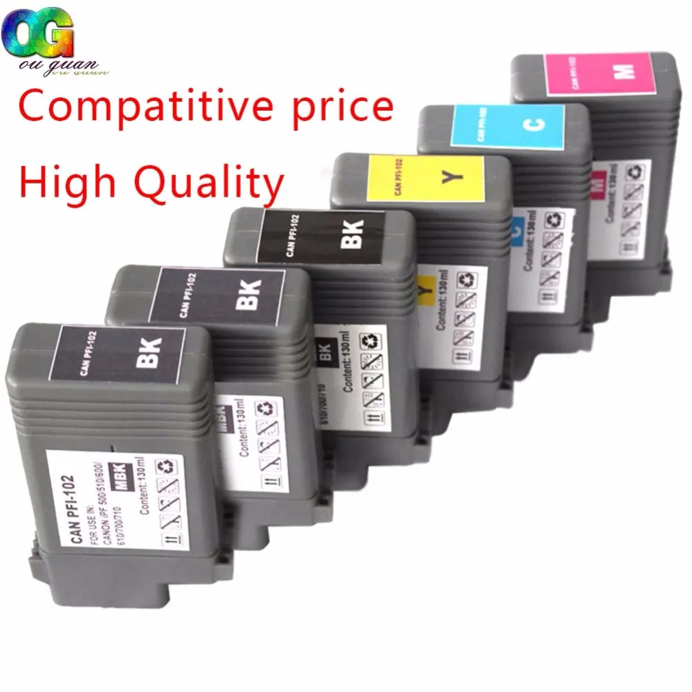 

6PK Compatible PFI-102 Ink cartridge IPF 510 iPF610 iPF605 iPF710 iPF720 iPF500 iPF700 iPF600 iPF655 iPF650 iPF755 iPF750 inks