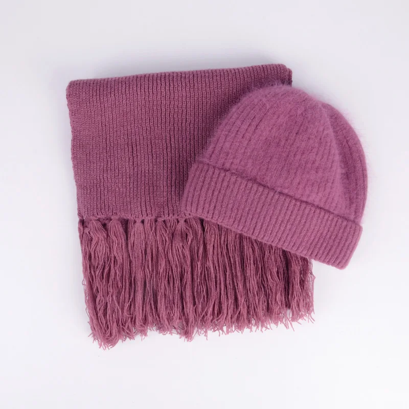 Winter Knitted Rabbit Wool Hat Women Warm Middle-aged Mother Soft Scarf Female Fashion Pure Color Comfortable Beanies Hats H7170