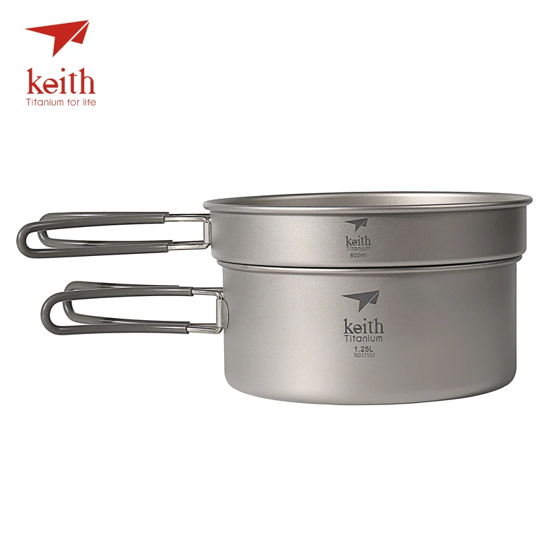 Imagem -04 - Keith Titanium Cookware Dobrável ao ar Livre Acampamento Tigelas Conjuntos de Panela Cozinhar Panela 1.25l Mais Frigideira 800ml Ti6017