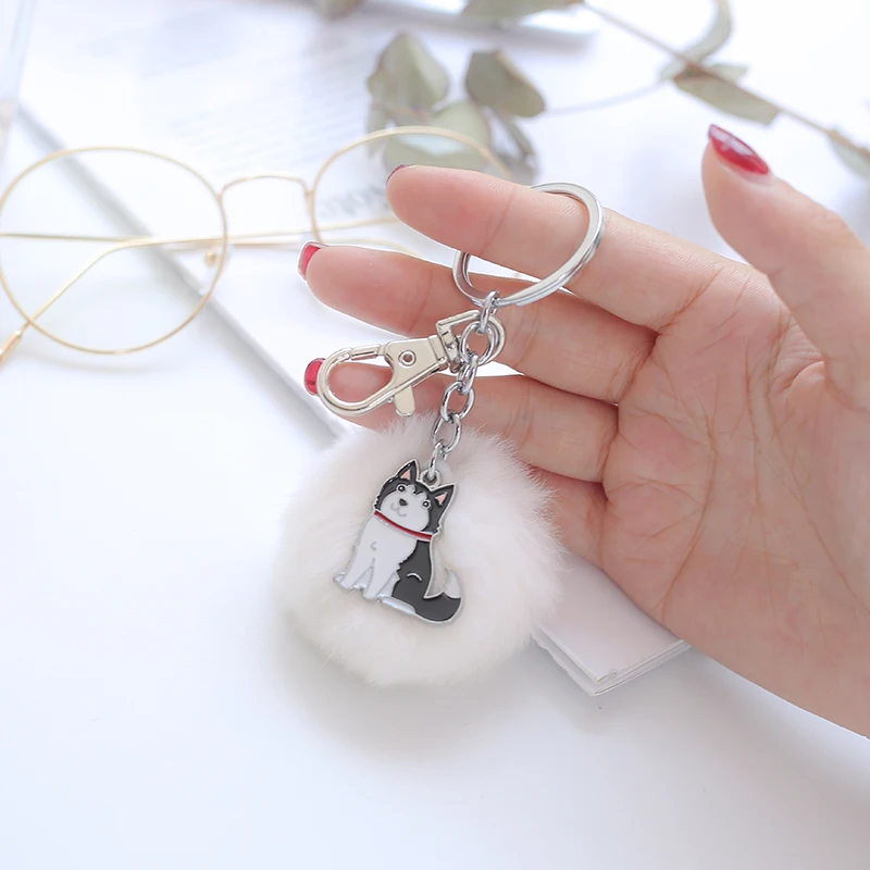 Fashion Key Chain Yorkshire Terrier Lovely Dog Key Ring Pendant Fur Ball POM POM Keychain Charm Bag Pendant Best friend Gift