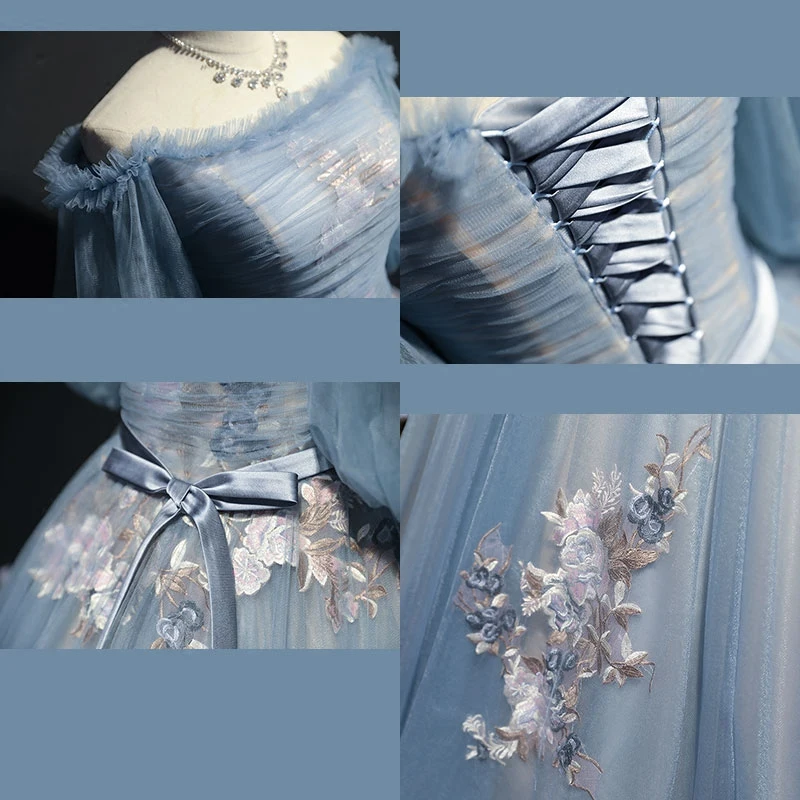 100% real light ash blue vintage bubble cosplay ball gown medieval dress Renaissance gown queen Victorian Belle Ball gown image 4