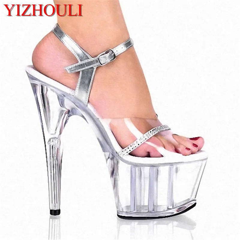 Model banquet 15cm transparent high heels stage fashion catwalk glamorous dance sandals