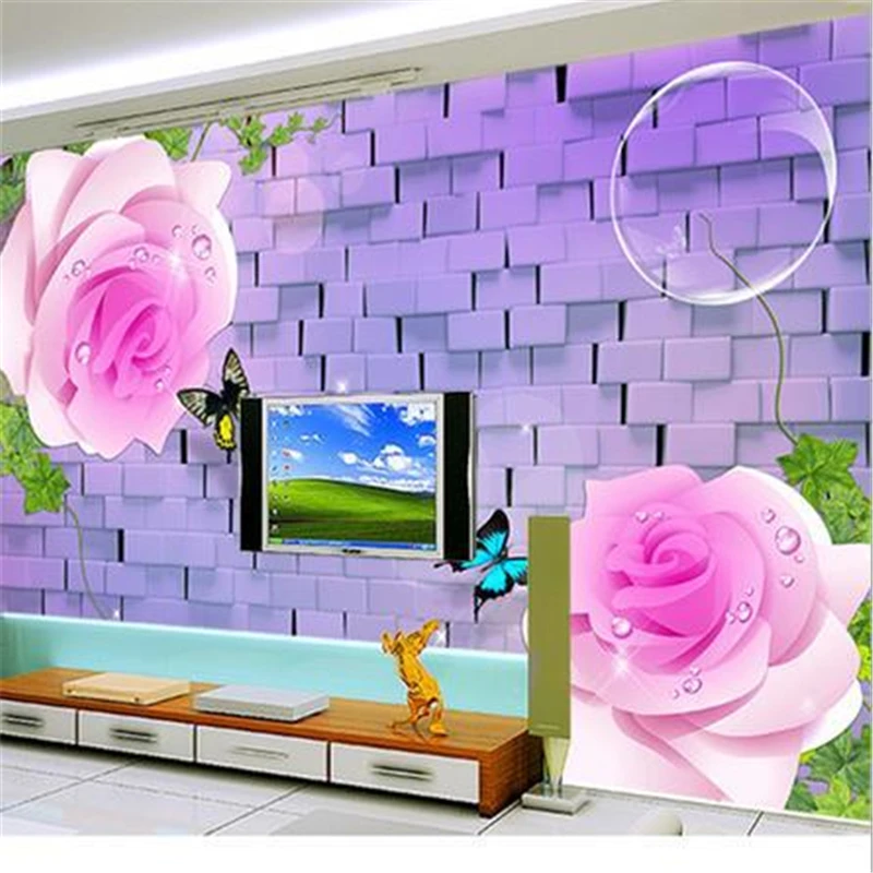 

beibehang Stereoscopic 3D purple roses romantic wedding room TV background living room bedroom wallpaper cozy restaurant murals