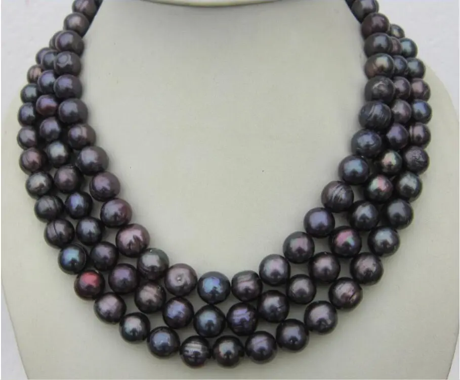 

free shipping Genuine 50" AAA 8-9mm BLACK TAHITIAN PEARL NECKLACE YELLOW GOLDEN r a()