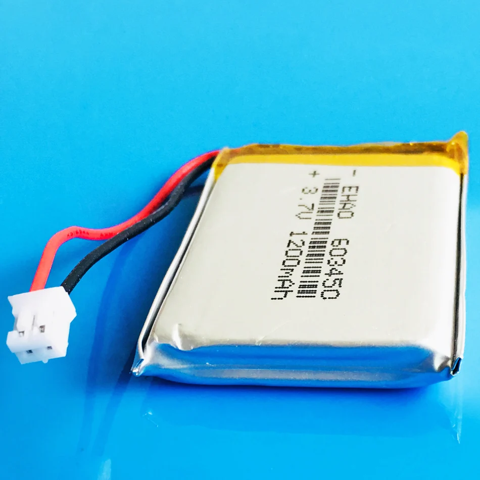 10 szt. Akumulator litowo-polimerowy Lipo 3,7 V 1200 mAh 603450   + Wtyczka JST PH 2,0 mm 2Pin do kamery z rejestratorem GPS i Bluetooth