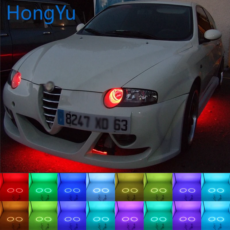 Headlight Multi-color RGB LED Angel Eyes  Ring Eye RF Remote Control for Alfa Romeo 147 00-04 gen headlight Accessories