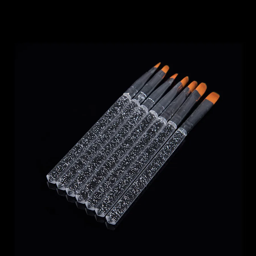 Wholesale 100sets New Excellent 7Pcs Professional Manicure UV Gel Brush Pen Transparent Acrylic Nail Art Painting Drawing Brush