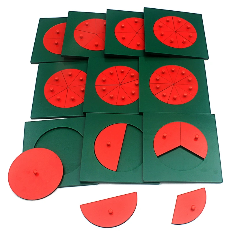 Juguetes de matemáticas Montessori para bebés, círculos de fracción de madera, 1-10 fracciones de conteo, juguetes educativos de madera, tablero de agarre de división Circular