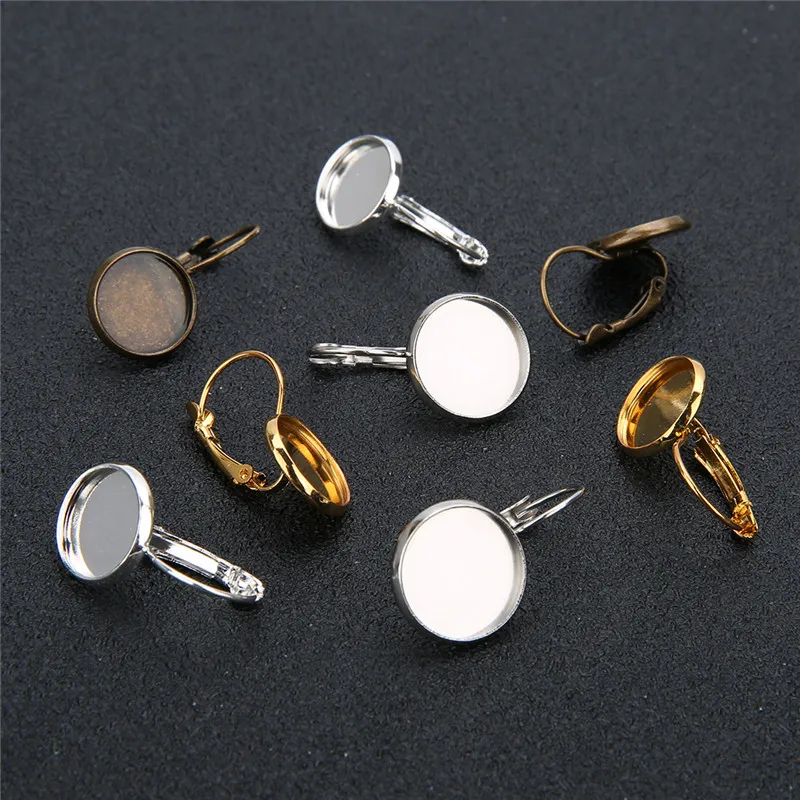 10pcs Gold Color Copper Earring Base Settings 8mm10mm 12mm 20mm Blank Cabochon Base Cameo Bezel Tray for DIY Jewelry Making