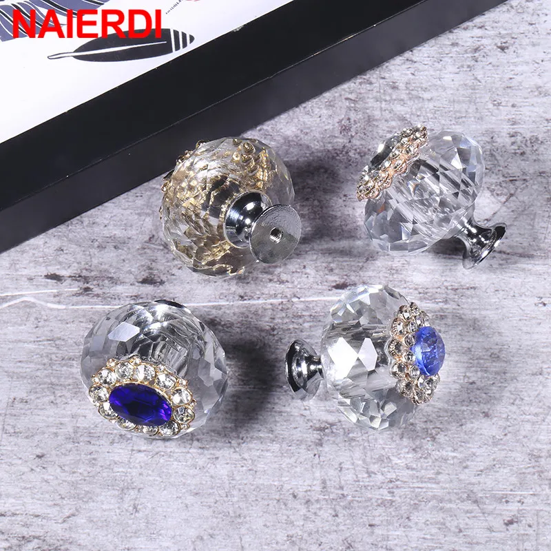 NAIERDI Crystal Cabinet Knobs and Handles Luxury Cabinet Pulls Dresser Drawer Knobs Kitchen Handles Furniture Handle Hardware