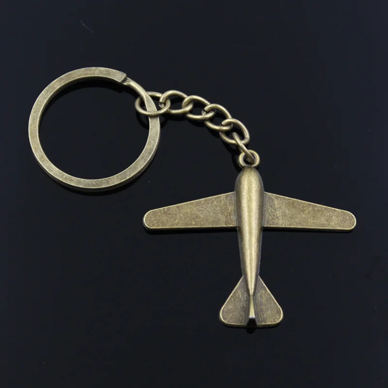 New Fashion Men 30mm Keychain DIY Metal Holder Chain Vintage Plane Airplane 50x42mm Bronze Pendant Gift