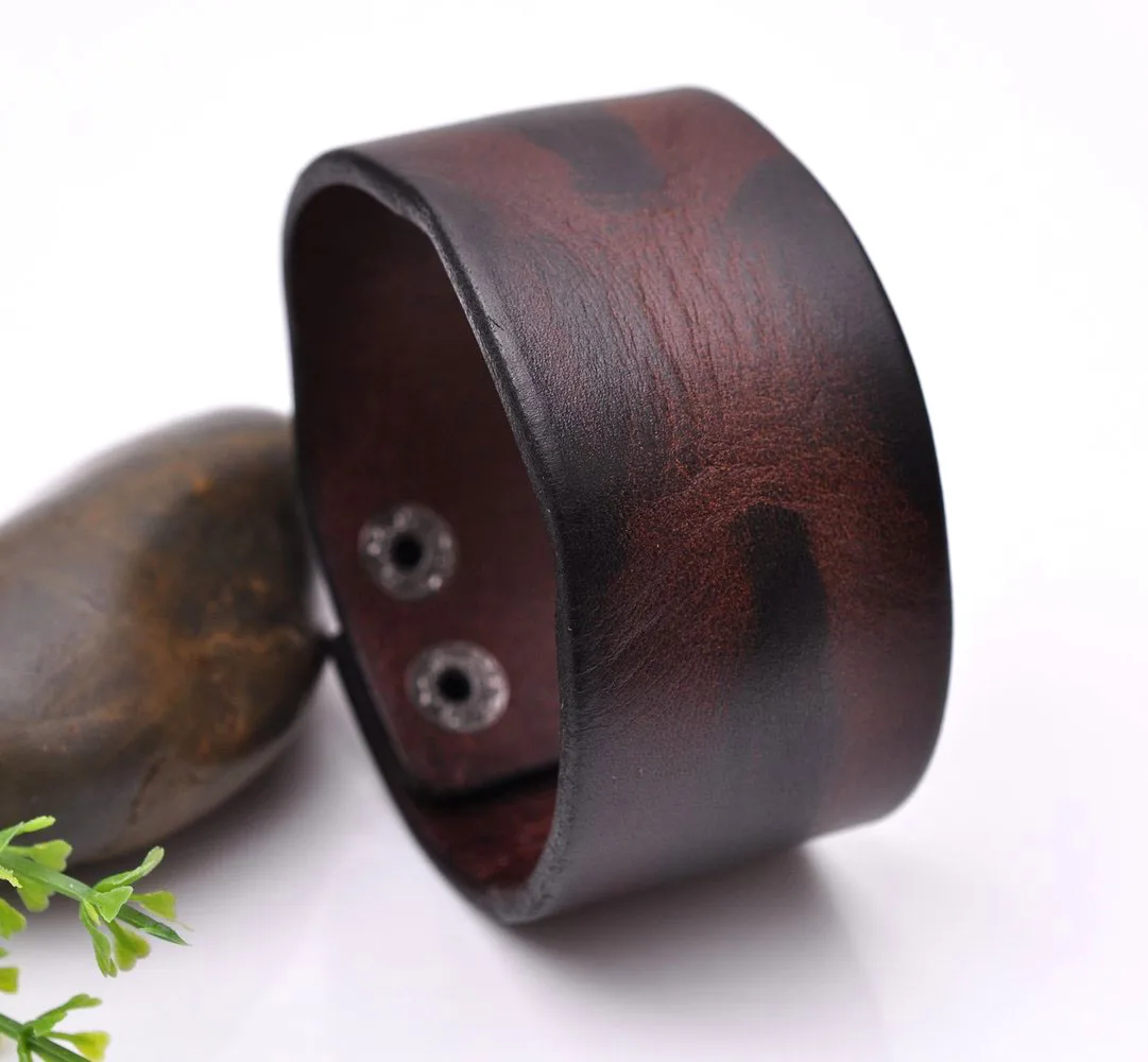 Casual Punk Western Cowboy Mens Brown Quality Wide Cowhide Leather Wrap Belt Bracelet Cuff Wristband Bangle