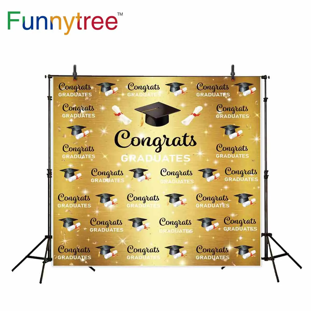 خلفيات Funnytree للتصوير الفوتوغرافي استوديو حفلة التخرج التوقيع الذهبي الجدار تألق البكالوريوس قبعات خلفية كشك الصور