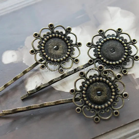 100PCS vintage Antique Bronze hairpins cameo setting flower cabochon base hair accessories  jewelry DIY Findings(PINSS-6)