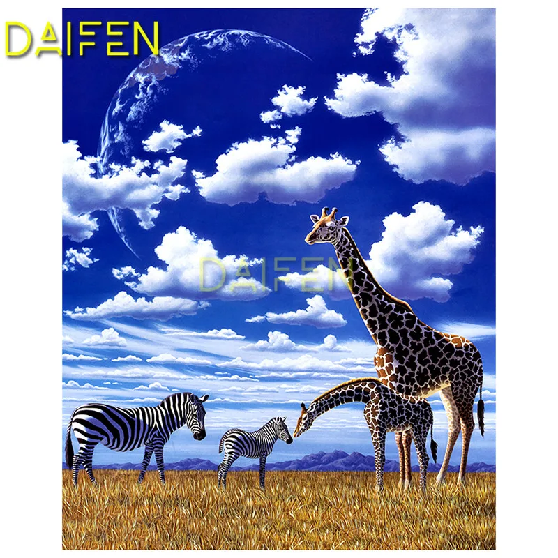 Full Round Diamond painting 5D DIY Diamond embroidery Cross stitch Full Square Diamond mosaic grassland giraffe zebra zoo cloud